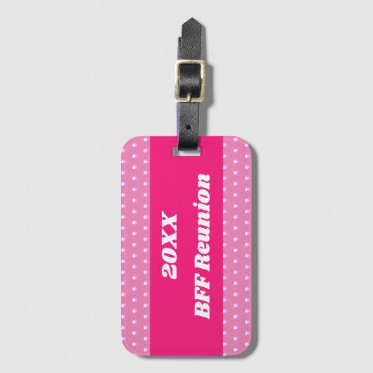 Roze Beste Vriend Reünie Bright Polka Dots Girly Bagagelabel (Voorkant (verticaal))