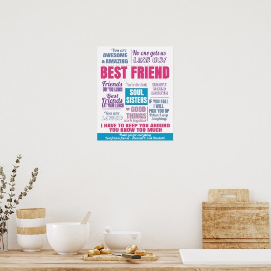 Roze Beste vrienden Bestie Citaten Poster (Keuken)