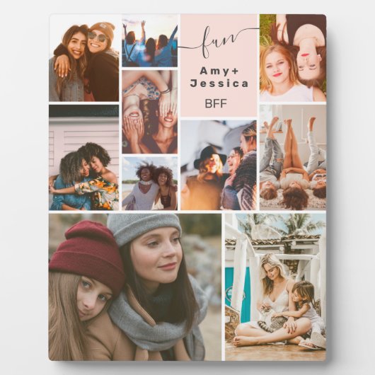 Roze Beste vrienden, script 10 foto collage grid Fotoplaat (Voorkant)