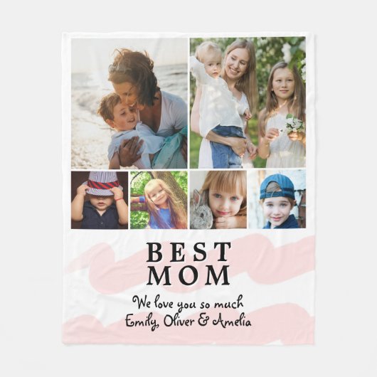 Roze beste Waterverf 6 Foto Collage Fleece Deken (Voorkant)