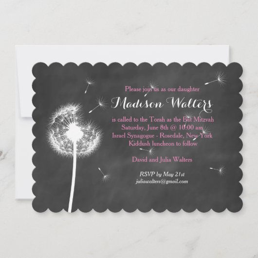 Roze beste wensen Bat Mitzvah uitnodiging (Voorkant)