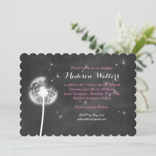 Roze beste wensen Bat Mitzvah uitnodiging (Staand voorkant)