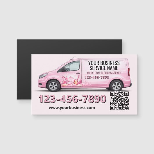 Roze Bestelwagen Schoonmaakservice Bedrijf Koelkas (Voorkant / Achterkant)