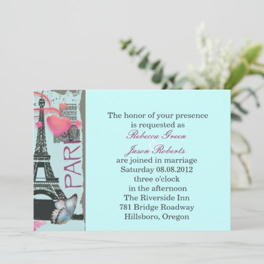 roze bestemming bruiloft Eiffeltoren Parijs Kaart (Staand voorkant)