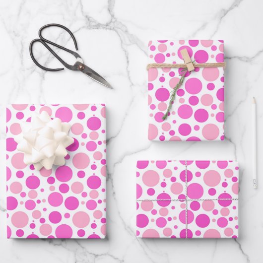  roze betegelde polka dot party inpakpapier vel (Voorkant)
