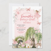 Roze betoverd bos meisje fee eerste verjaardag kaart (Voorkant)