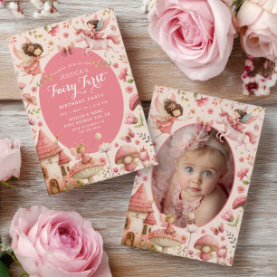 Roze Betoverde Bosfee Eerste Verjaardag Foto Kaart