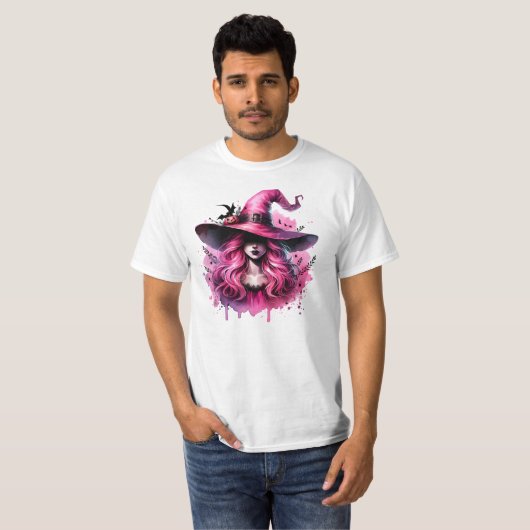 Roze betoverde heks - Halloween Art Print T-shirt (Voorkant volledig)