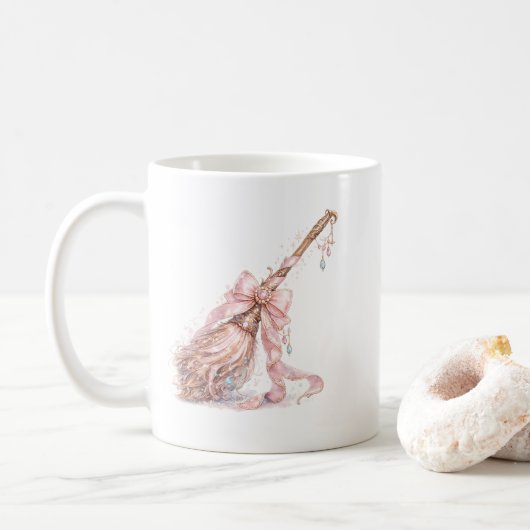 Roze betoverde heksenbezem mok (Met donut)