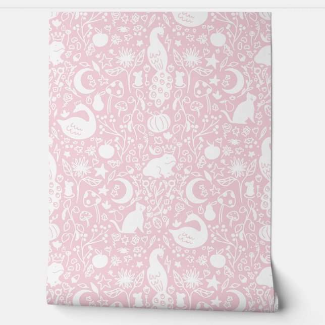 Roze betoverde magische tuin sprookjesachtige beha behang (Afrollen)