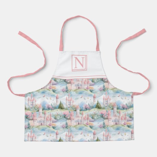 Roze betoverend kasteellandschap - Gepersonaliseer Schort (Voorkant)