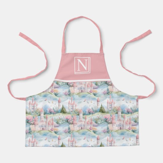 Roze betoverend kasteellandschap - Gepersonaliseer Schort (Voorkant)