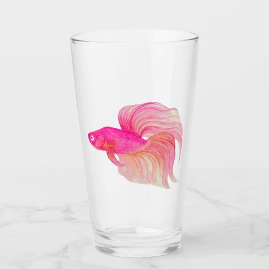 Roze Betta Fish Waterverf Glas (Voorkant)