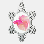 Roze Betta Fish Waterverf Tin Sneeuwvlok Ornament (Rechts)