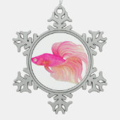 Roze Betta Fish Waterverf Tin Sneeuwvlok Ornament (Voorkant)