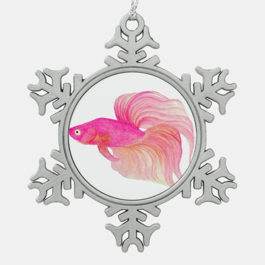 Roze Betta Fish Waterverf Tin Sneeuwvlok Ornament (Voorkant)