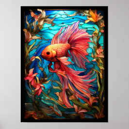 Roze Betta Vis Gebrandschilderd Raam  Poster