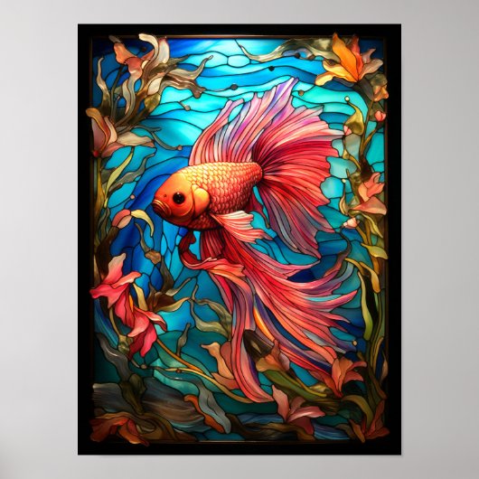 Roze Betta Vis Gebrandschilderd Raam  Poster (Voorkant)