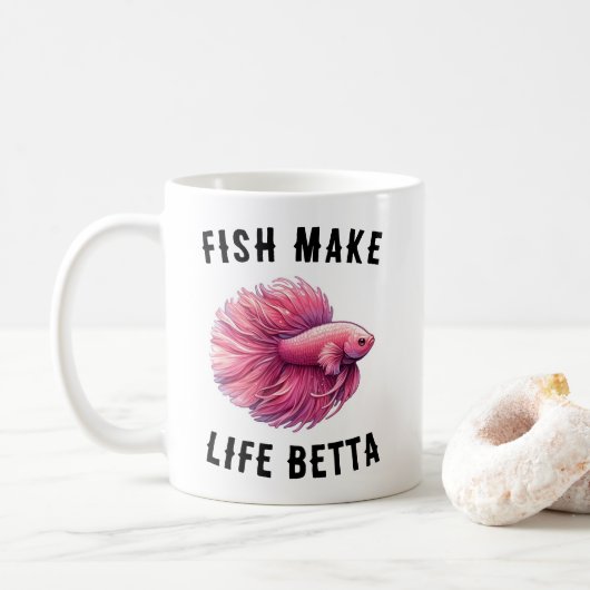 Roze Betta Vis Mok - Vis Maakt het Leven Betta Ges (Met donut)