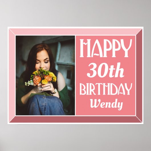 Roze Beveled Art Deco Birthday Foto Poster (Voorkant)