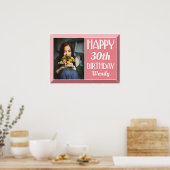 Roze Beveled Art Deco Birthday Foto Poster (Keuken)