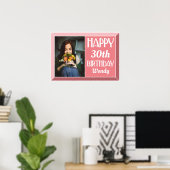 Roze Beveled Art Deco Birthday Foto Poster (Thuiskantoor)