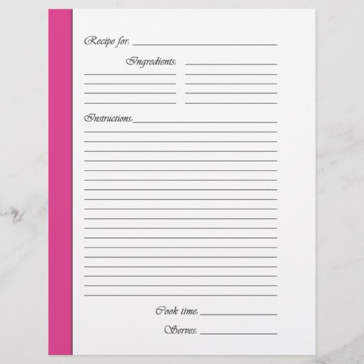 Roze BEVERAGE tweezijdige Recipe Pages (Achterkant)