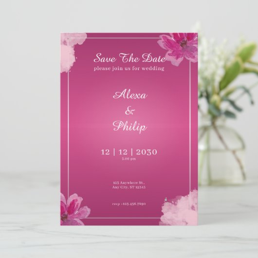 Roze Bewaar de datum Bruiloft Elegant Modern Kaart (Staand voorkant)