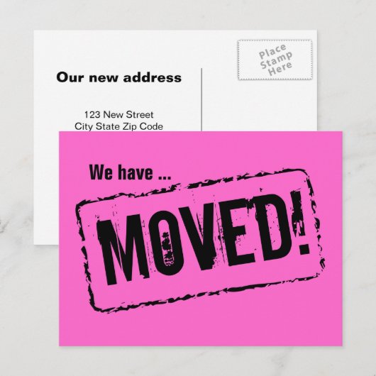 Roze bewegende briefkaarten voor uw nieuwe huisadr (Voorkant / Achterkant)