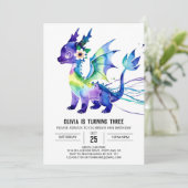 Roze bewerkbare Dragon Digitale Meisje Verjaardag Kaart (Staand voorkant)