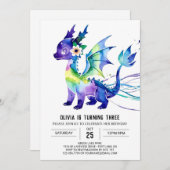 Roze bewerkbare Dragon Digitale Meisje Verjaardag Kaart (Voorkant / Achterkant)