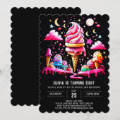 Roze bewerkbare Elegant Ice Cream Meisje Verjaarda Kaart (Voorkant / Achterkant)