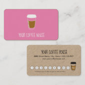 Roze, bewerkbare koffie, taafband klantenkaartje (Voorkant / Achterkant)