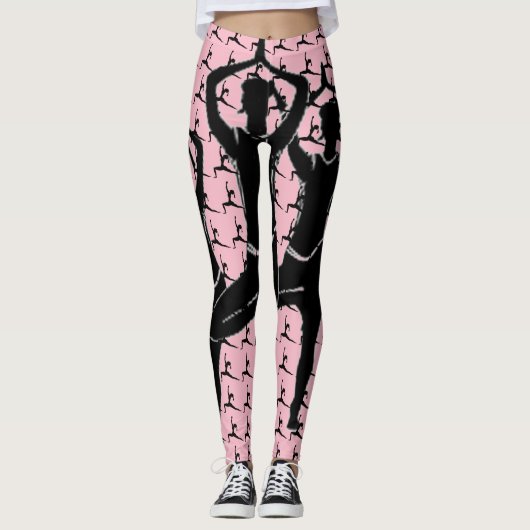 Roze bewerking Yoga Pose Silhouette Leggings (Voorkant)