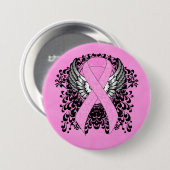 Roze Bewustmakingslint aan met Wings Ronde Button 7,6 Cm (Voorkant /achterkant)
