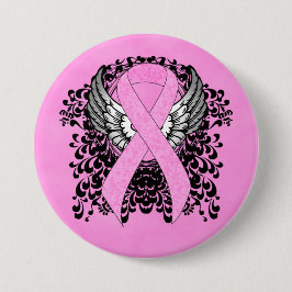 Roze Bewustmakingslint aan met Wings Ronde Button 7,6 Cm