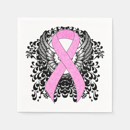 Roze Bewustmakingslint aan met Wings Servet (Voorkant)