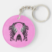 Roze Bewustmakingslint aan met Wings Sleutelhanger (Achterkant)