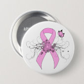 Roze bewustmakingslint met vlinder ronde button 7,6 cm (Voorkant /achterkant)
