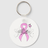 Roze bewustmakingslint met vlinder sleutelhanger (Voorkant)
