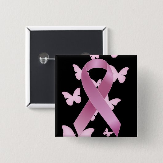 Roze bewustmakingslint vierkante button 5,1 cm (Voorkant /achterkant)