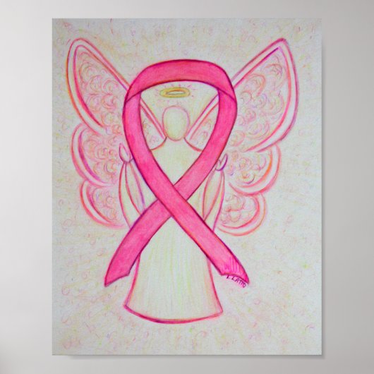 Roze bewustwording Poster Ribbon Angel - Kunst afd (Voorkant)