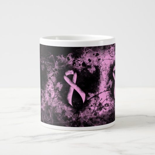 Roze bewustwording Ribbon Grunge Heart Grote Koffiekop (Voorkant)