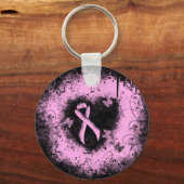 Roze bewustwording Ribbon Grunge Heart Sleutelhanger (Voorkant)