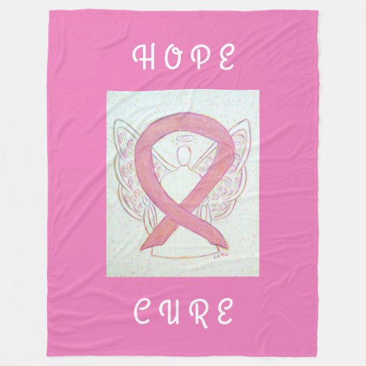 Roze bewustzijn Ribbon Angel Cancer Chemo Blanket Fleece Deken (Voorkant)