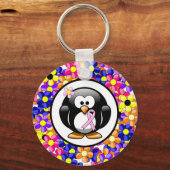 Roze bewustzijn Ribbon Penguin Sleutelhanger (Voorkant)