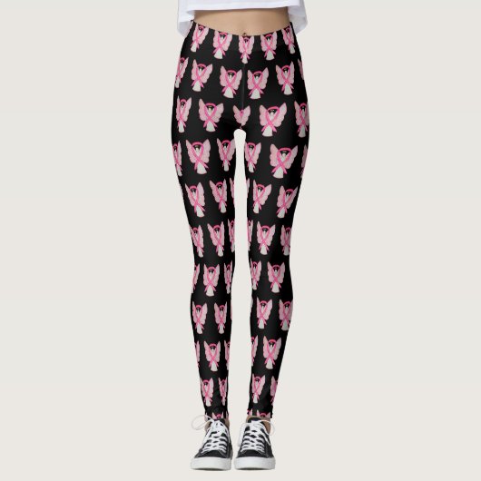 Roze bewustzijnslint engel borstkanker Leggings (Voorkant)