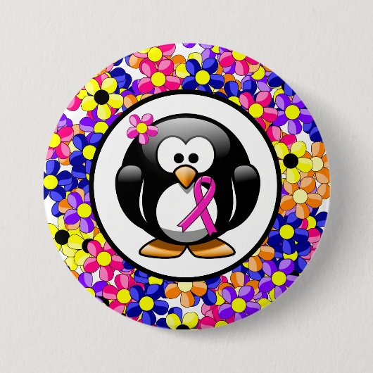 Roze bewustzijnslint Pinguïn Ronde Button 7,6 Cm (Voorkant)