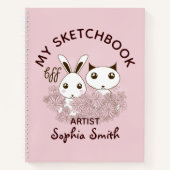 Roze BFF Schattigee Cartoon Kitten en Bunny Kinder Notitieboek (Voorkant)