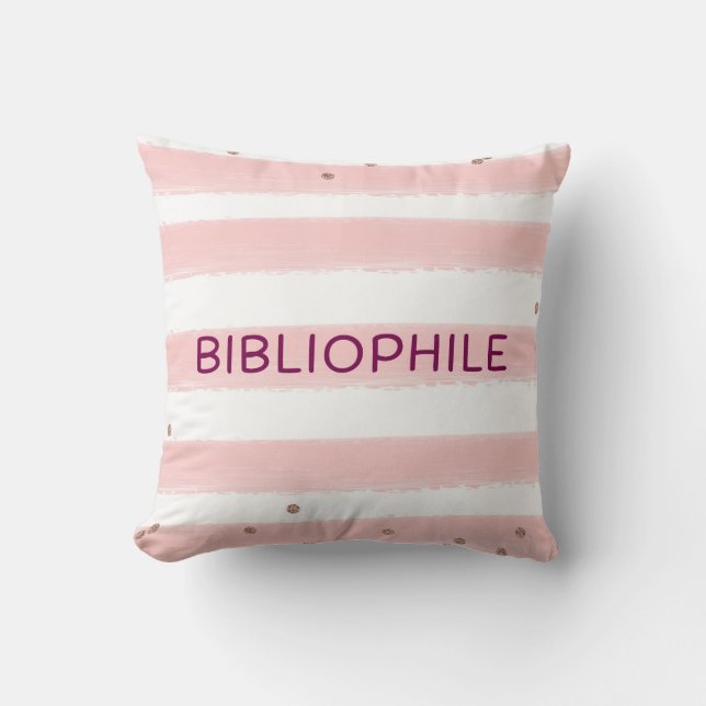 Roze bibliophile boekenworp kussen (Voorkant)